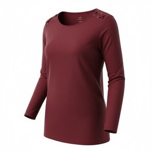 J Jill large Pima Cotton Lace Up Shoulder Tunic shirt Long Sleeve Shirt Red